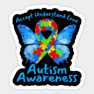 Accept Understand Love Autism Awareness Jigsaw Butterfly Sticker